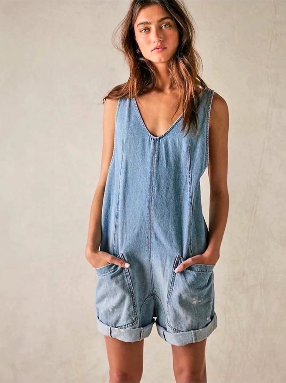 Free People Free Fall Denim Romper Blue